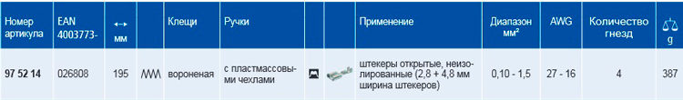 Клещи зажимные для опрессовки, укороченная конструкция KNIPEX 97 52 14 KN-975214